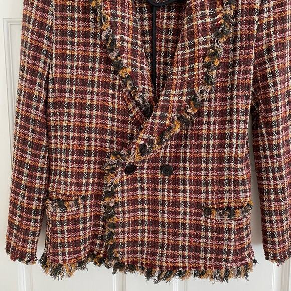 Isabel Marant Etoile Nicole Tweed Fringe Collar Blazer Jacket Double Breasted 6 - Picture 9 of 13